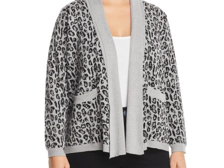 A + A COLLECTION Womens Stretch Pocketed Animal Print Long Sleeve Open Cardigan Sweater Online now