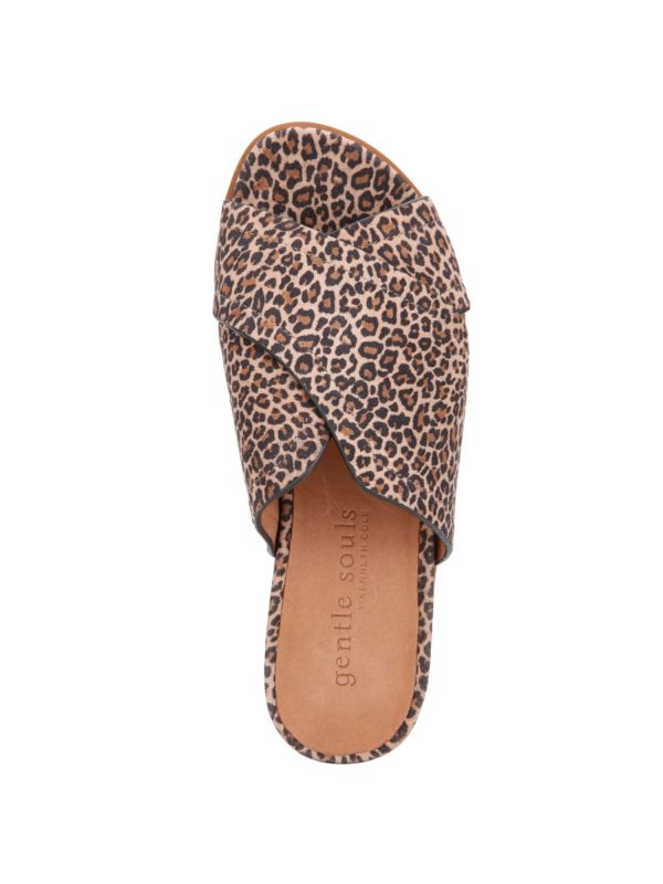 GENTLE SOULS KENNETH COLE Womens Brown Animal Print 0.5  Platform Cushioned Comfort Lavern Almond Toe Wedge Slip On Leather Slide Sandals Shoes Online