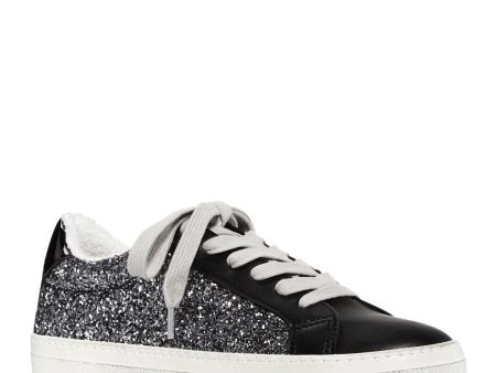 AQUA Womens Black Mixed Media Padded Glitter Play Round Toe Platform Lace-Up Sneakers Shoes M Sale