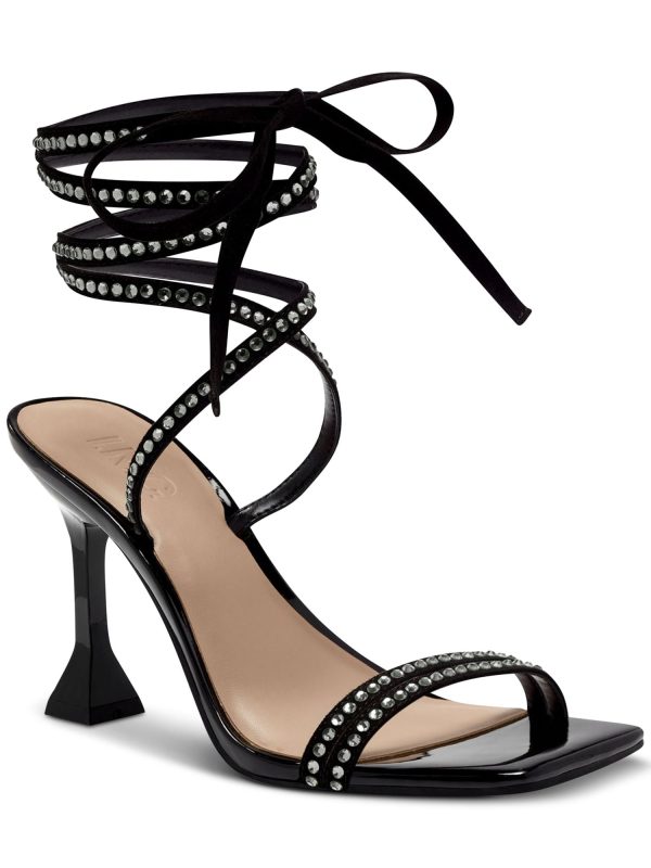 INC Womens Black Rhinestone Bradki Open Toe Sculpted Heel Lace-Up Dress Sandals Shoes M Online now