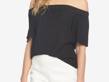 1. STATE Womens Black Textured Short Sleeve Off Shoulder Top Supply