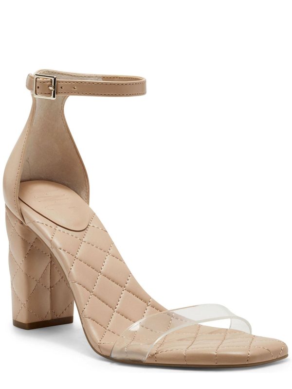 INC Womens Beige Padded Quilted Transparent Adjustable Strap Ankle Strap Lexini Square Toe Block Heel Buckle Heeled M Discount