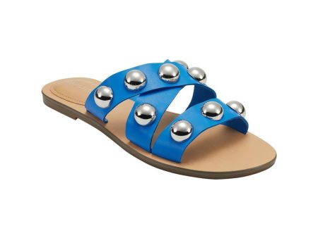 MARC FISHER Womens Blue Oversized Ornaments Bryte Round Toe Slip On Sandals Shoes M Supply