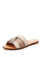 POUR LA VICTOIRE Womens Sand Beige Mixed Media Snake Print Tasseled Lakes Round Toe Slip On Leather Slide Sandals Shoes Hot on Sale