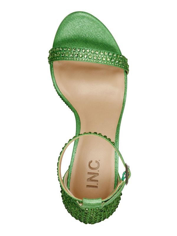 INC Womens Green 1  Platform Padded Goring Ankle Strap Embellished Shea Round Toe Block Heel Buckle Dress Heeled M Online Hot Sale