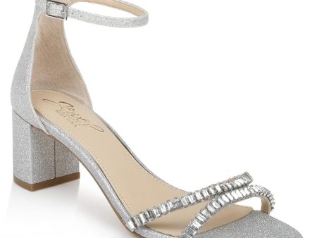 JEWEL BADGLEY MISCHKA Womens Silver Glitter Padded Ankle Strap Embellished Joanne Open Toe Block Heel Buckle Dress Heeled M Online Sale