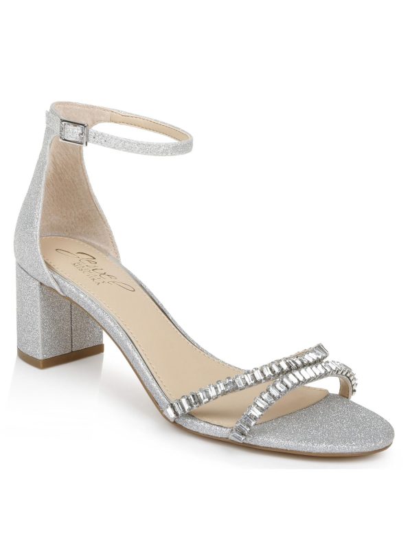 JEWEL BADGLEY MISCHKA Womens Silver Glitter Padded Ankle Strap Embellished Joanne Open Toe Block Heel Buckle Dress Heeled M Online Sale