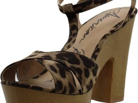 AMERICAN RAG Womens Brown Leopard Print 1  Platform Crisscross Straps T-Strap Ankle Strap Jamie Round Toe Block Heel Buckle Slingback Sandal M Hot on Sale