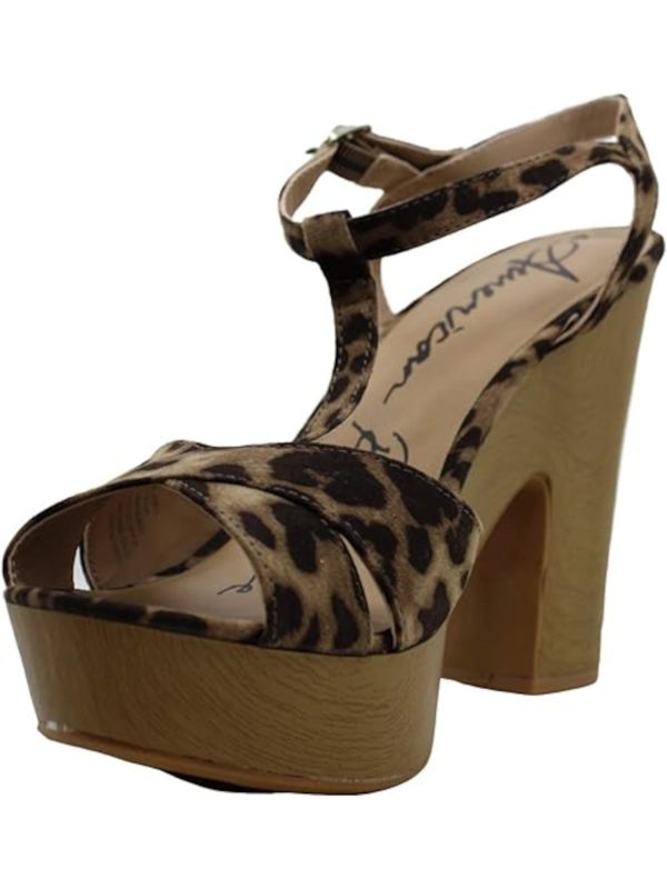 AMERICAN RAG Womens Brown Leopard Print 1  Platform Crisscross Straps T-Strap Ankle Strap Jamie Round Toe Block Heel Buckle Slingback Sandal M Hot on Sale