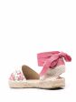 MANEBI Womens White Floral Woven Rose Gold Tone Hardware Valenciana Round Toe Lace-Up Espadrille Shoes Supply