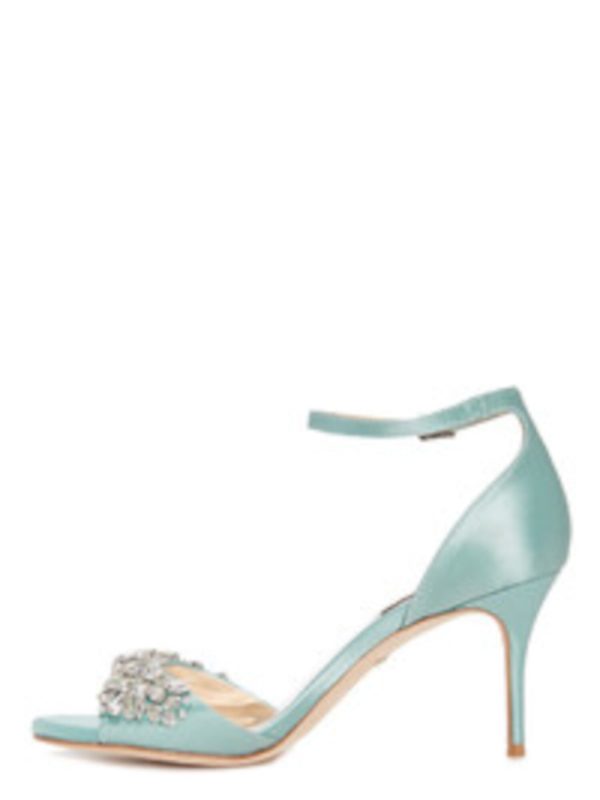 BADGLEY MISCHKA Womens Green Ankle Strap Embellished Bankston Round Toe Stiletto Buckle Dress Sandals Shoes M Online Hot Sale