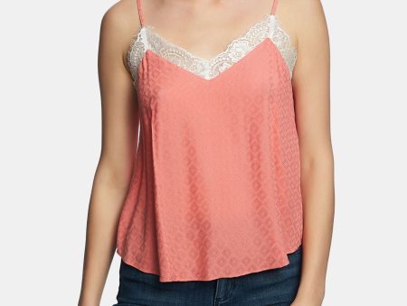 1. STATE Womens Coral Lace Spaghetti Strap V Neck Tank Top For Cheap