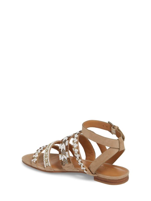 REBECCA MINKOFF Womens Beige Tribal Beaded Strappy Leila Round Toe Block Heel Buckle Leather Slingback Sandal M Hot on Sale