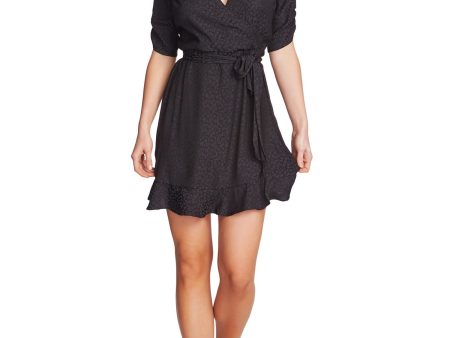 1. STATE Womens Black Short Sleeve V Neck Above The Knee Faux Wrap Dress Discount