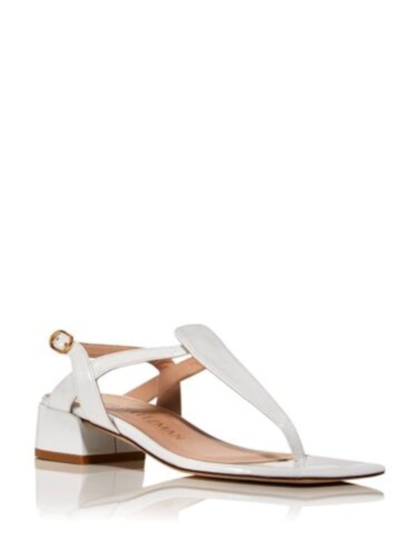 STUART WEITZMAN Womens White Cayla Square Toe Block Heel Buckle Leather Thong Sandals Shoes B Online Hot Sale