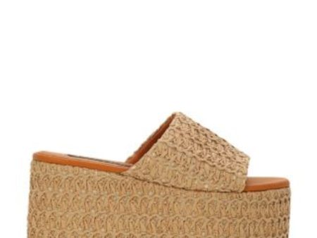 SIMON MILLER Womens Beige Woven Blackout Round Toe Platform Slip On Espadrille Shoes Fashion