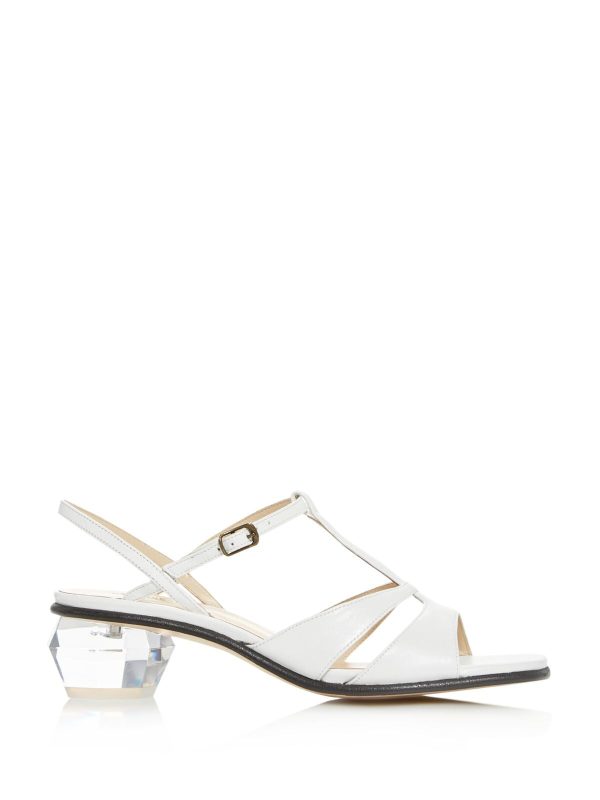 MARC JACOBS Womens White Adjustable Padded T-Strap Strappy The Gem Square Toe Sculpted Heel Buckle Leather Dress Slingback Sandal Online