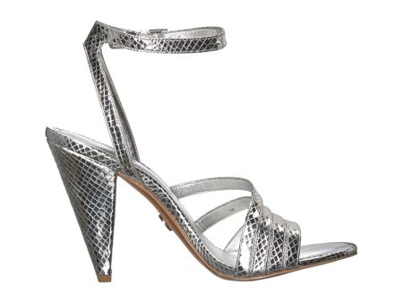 MICHAEL KORS Womens Silver Snake Print Strappy Cushioned Kimmy Round Toe Cone Heel Buckle Leather Dress Sandals Shoes For Cheap