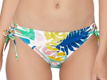 RAISINS Women s Blue Tropical Print Stretch Side Tie Lined Full Coverage Adjustable Palm Springs Bikini Swimsuit Bottom Hot on Sale