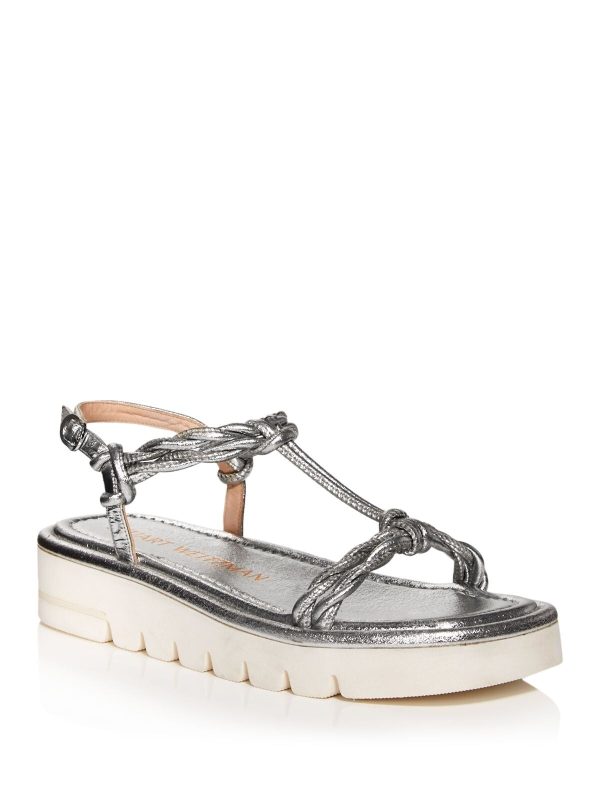 STUART WEITZMAN Womens Silver 1  Platform Padded Calypso Square Toe Wedge Buckle Leather Slingback Sandal B Hot on Sale