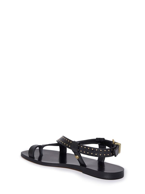 ALLSAINTS Womens Black Toe Loop Studded Asymmetrical Eden Square Toe Buckle Leather Sandals Shoes Online Sale