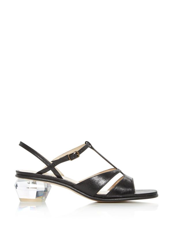 MARC JACOBS Womens Black T-Strap Strappy The Gem Square Toe Sculpted Heel Buckle Leather Slingback Sandal Online now