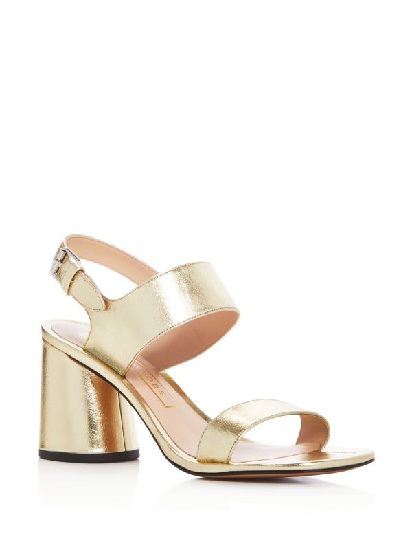 MARC JACOBS Womens Gold Padded Adjustable Metallic Emilie Square Toe Block Heel Buckle Leather Dress Heeled For Discount