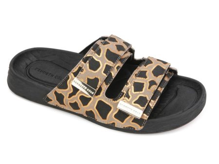 KENNETH COLE Womens Black Animal Print Adjustable Strap Comfort Nova Round Toe Wedge Slip On Leather Slide Sandals Shoes M Online