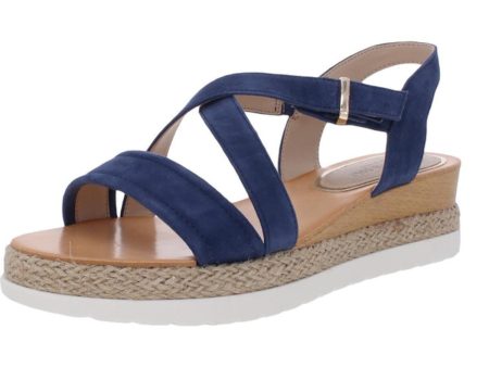 KENNETH COLE NEW YORK Womens Blue 1  Platform Jute Wrapped Crisscross Straps Buckle Accent Cushioned Adjustable Jules Round Toe Wedge Slip On Leather Slingback Sandal M Cheap