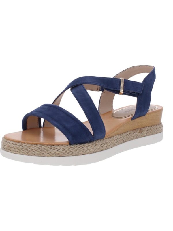 KENNETH COLE NEW YORK Womens Blue 1  Platform Jute Wrapped Crisscross Straps Buckle Accent Cushioned Adjustable Jules Round Toe Wedge Slip On Leather Slingback Sandal M Cheap