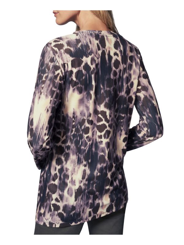 B NEW YORK Womens Ruched Printed Long Sleeve Crew Neck Blouse Online Sale