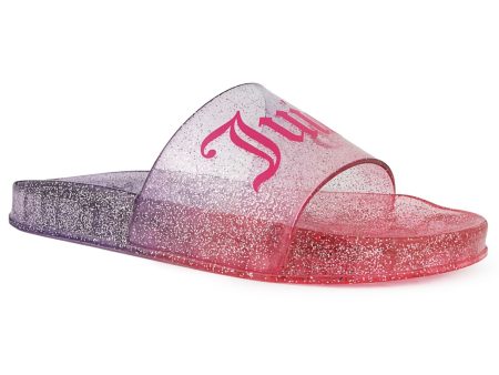 JUICY COUTURE Womens Pink Ombre Glitter Logo Bex Round Toe Platform Slide Sandals Shoes M For Sale