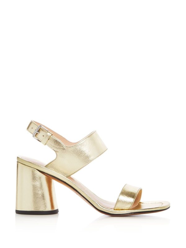 MARC JACOBS Womens Gold Padded Adjustable Metallic Emilie Square Toe Block Heel Buckle Leather Dress Heeled For Discount