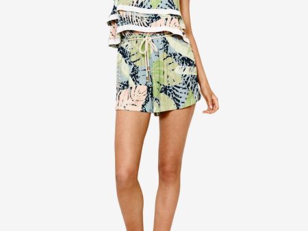 MINKPINK Womens Green Leafs Spaghetti Strap Square Neck Cropped Romper Supply