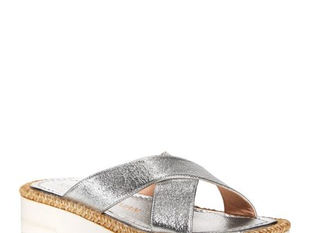 STUART WEITZMAN Womens Silver 1 2  Platfrom Jute Cushioned Braided Roza Square Toe Wedge Slip On Leather Slide Sandals Shoes B Online Hot Sale