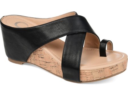 JOURNEE COLLECTION Womens Black Crisscross Design Toe Loop Detail Cork-Like Cushioned Open Back Shoe Rayna Round Toe Wedge Slip On Sandals Shoes M Online