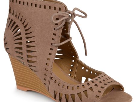 JOURNEE COLLECTION Womens Brown Laser Cut Cushioned Zola Steel Toe Wedge Lace-Up Dress Sandals Shoes Online