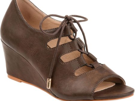 JOURNEE COLLECTION Womens Brown Cut-Out Details Kortlin Round Toe Wedge Lace-Up Sandals Shoes Online Hot Sale