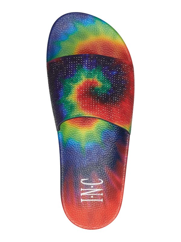 INC Womens Red Tie-Dye Rhinestone Peymin Round Toe Platform Slip On Slide Sandals Shoes M Online Sale