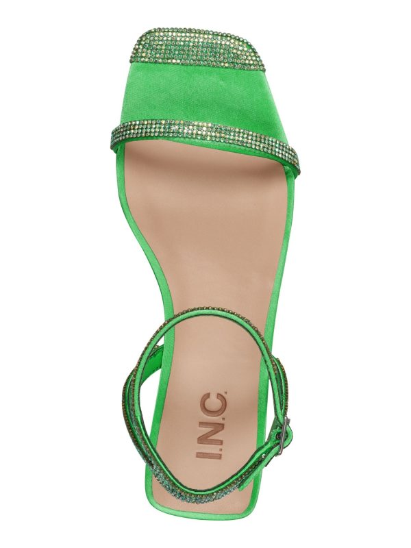 INC Womens Green Ankle Strap Rhinestone Persida Square Toe Slip On Sandals Shoes M Hot on Sale