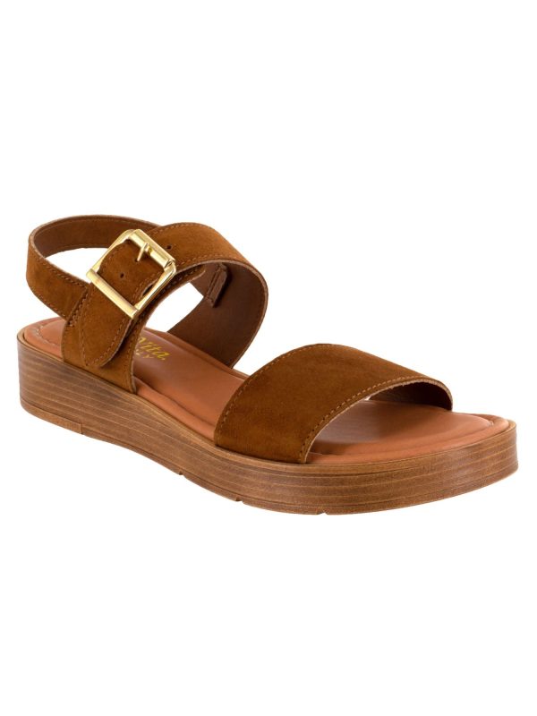 BELLA VITA Womens Brown Padded Ankle Strap Tay-italy Round Toe Buckle Slingback Sandal W on Sale