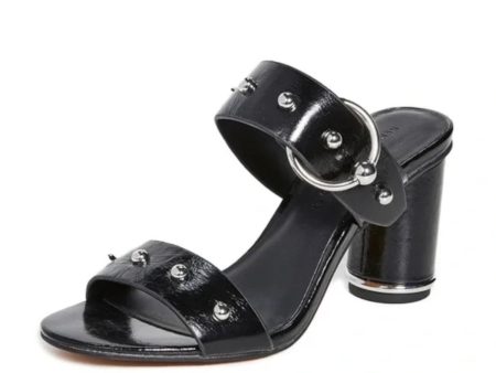 REBECCA MINKOFF Womens Black Buckle Accent Studded Linzie Round Toe Block Heel Slip On Leather Heeled M Online Hot Sale