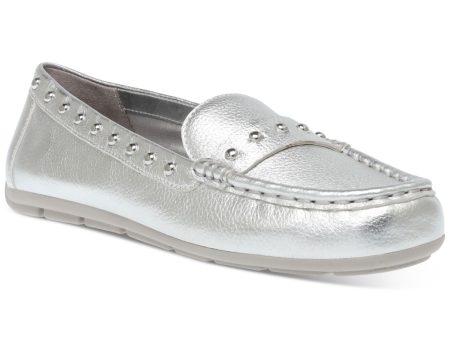 ANNE KLEIN Womens Silver Studded Detail Arch Support Padded Onit Round Toe Slip On Leather Moccasins Shoes M Supply