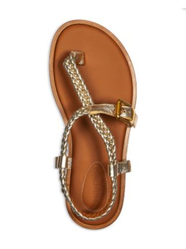 SEE BY CHLOE Womens Gold Metalic Braided Padded Nola Round Toe Buckle Thong Sandals Shoes Hot on Sale