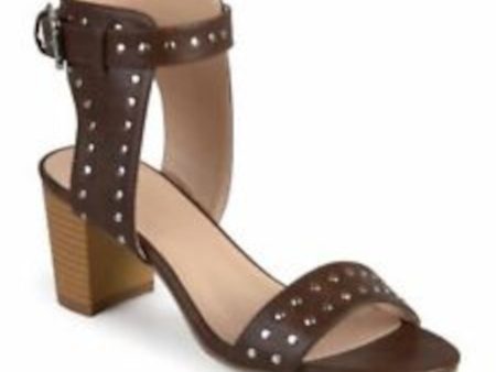 JOURNEE COLLECTION Womens Brown Adjustable Ankle Strap Studded Padded Mabel Open Toe Block Heel Buckle Dress Sandals Shoes Fashion