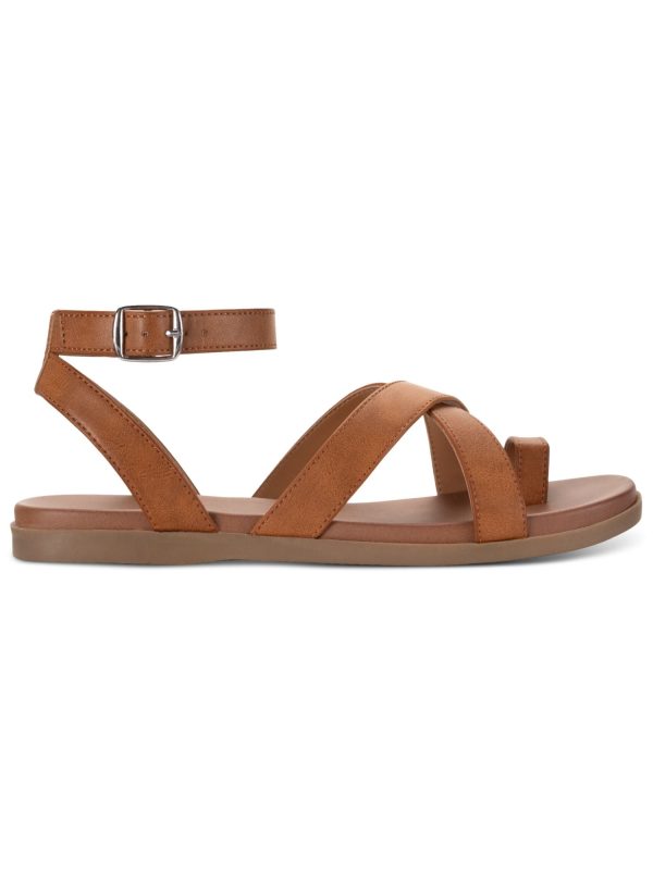 STYLE & COMPANY Womens Brown Toe Loop Criscross Straps Adjustable Strap Ankle Strap Lianaa Round Toe Buckle Sandals Shoes M Online Hot Sale