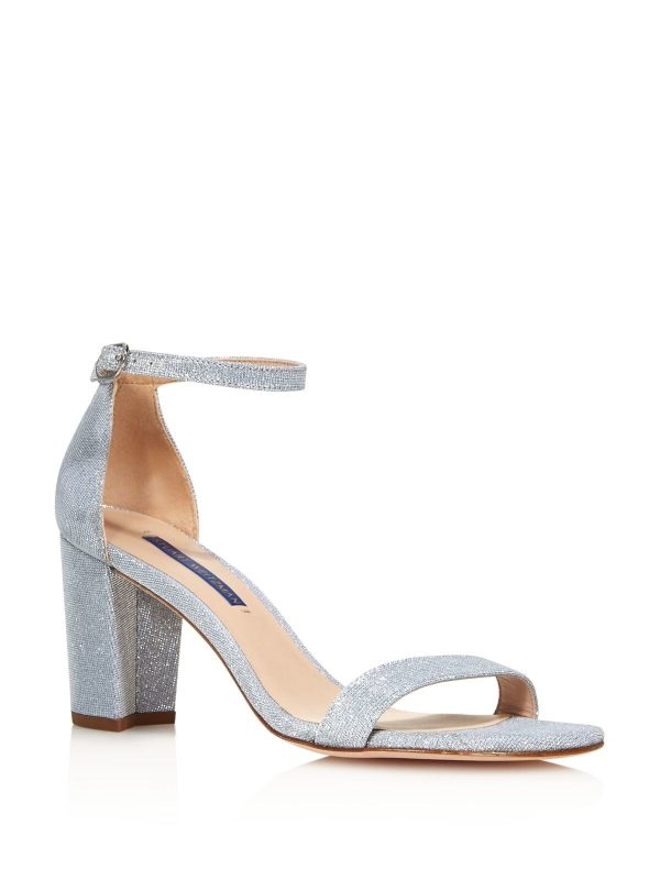 STUART WEITZMAN Womens Silver Nearly Nude Round Toe Block Heel Buckle Dress Sandals Shoes M Hot on Sale