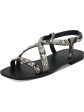 MARC FISHER Womens Black Snakeskin Studded Ankle Strap Fianna Square Toe Block Heel Buckle Leather Slingback Sandal M Cheap