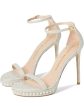 STUART WEITZMAN Womens Silver Faux Pearl Embellishment Cushioned Glitter Ankle Strap Nudist Disco Round Toe Stiletto Buckle Dress Heeled M Fashion