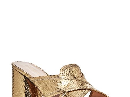 MARC JACOBS Womens Gold Snakeskin Comfort Aurora Round Toe Block Heel Slip On Leather Heeled Online now